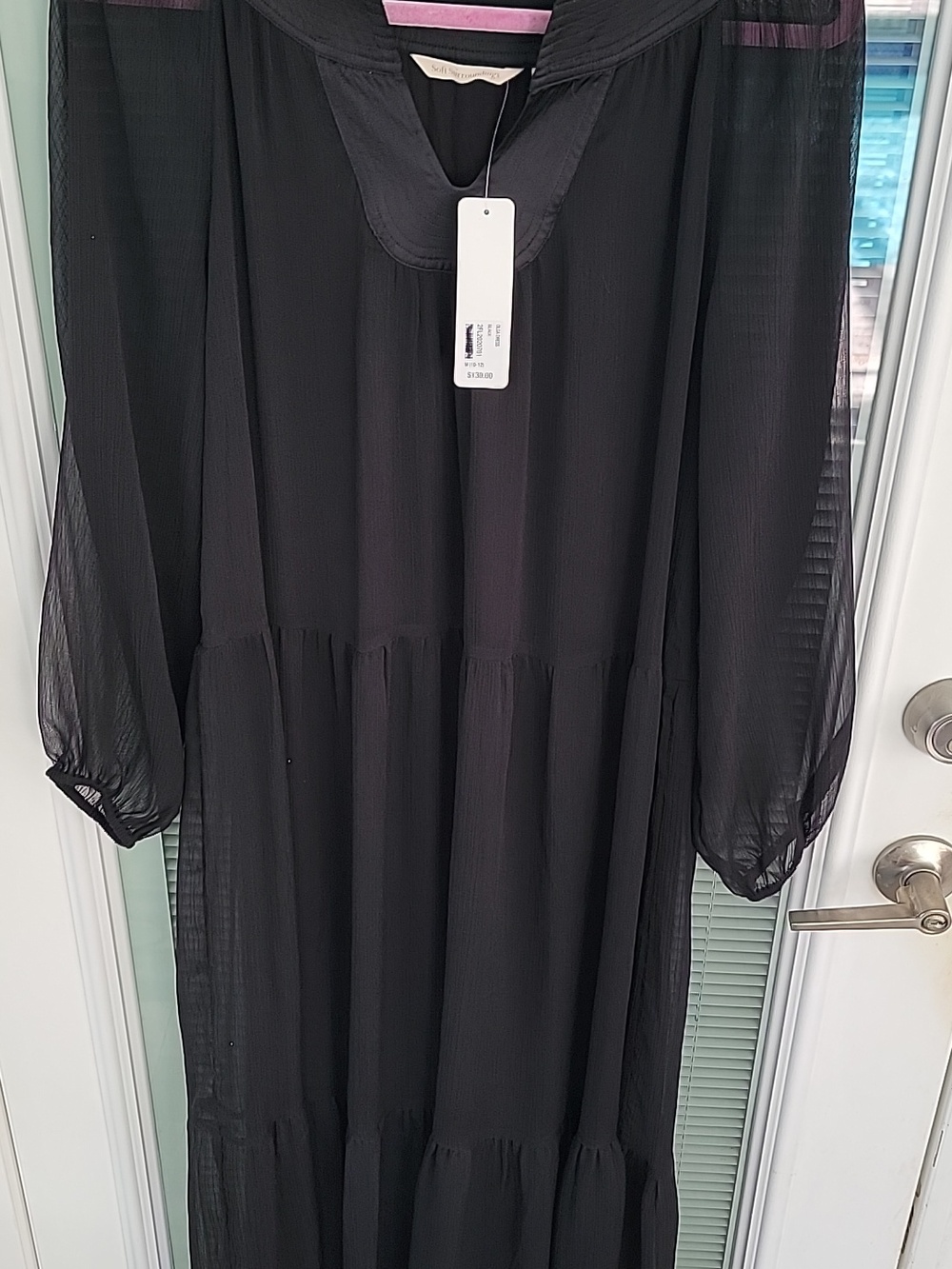Soft Surroundings Olga Maxi Dress Black Long Sheer Sleeves Tiered NWT Sz M - Picture 3 of 13